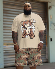 Big Guys Street Casual Camouflage Bear Print T-Shirt Shorts Set