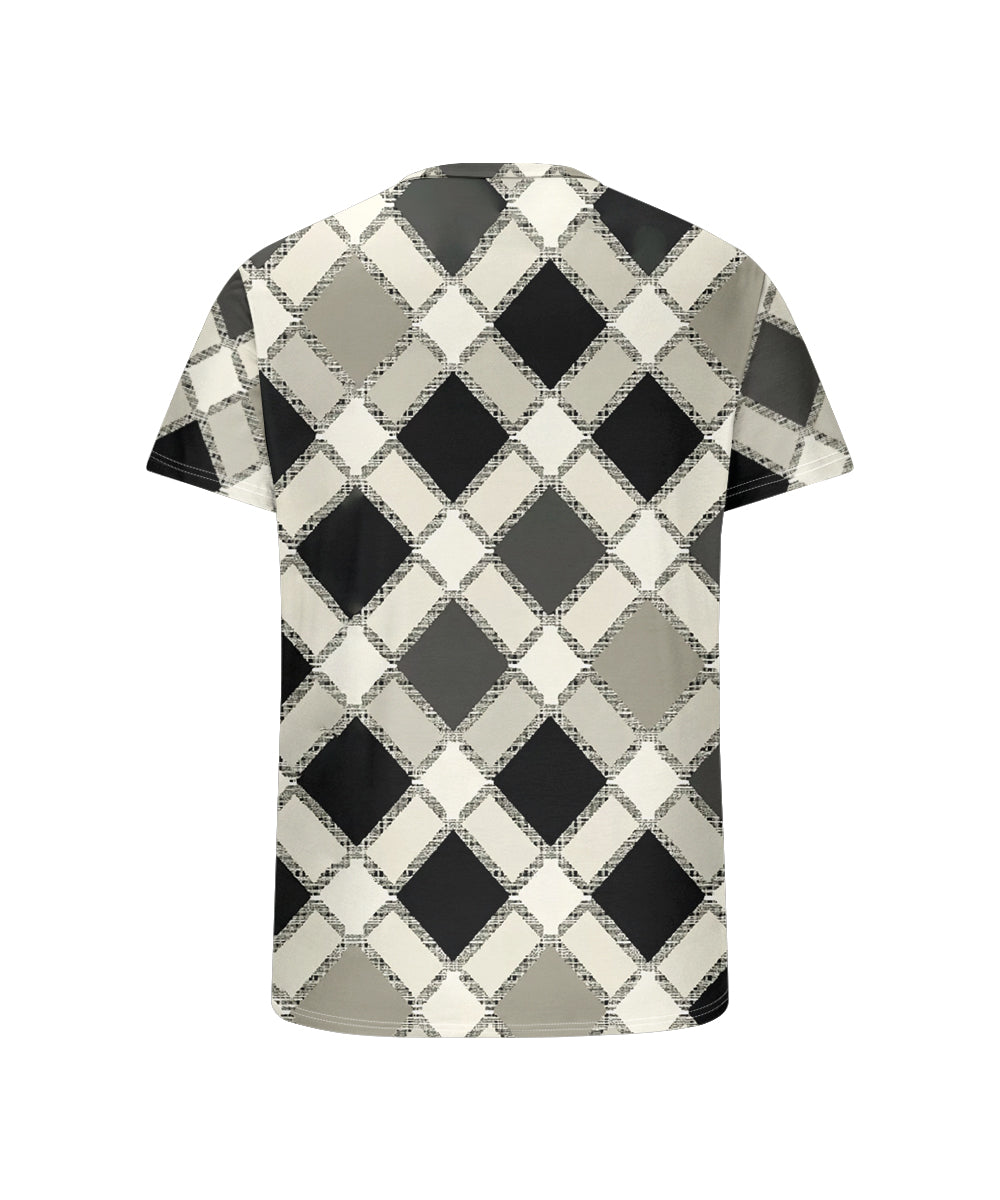 Men's Plus Size Geometric Diamond Print Henley Collar Button Short Sleeve T-shirt