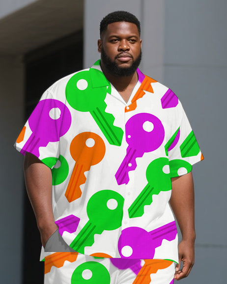 Big Guys Cartoon World Colorful Key Printed Laid Back Short-Sleeve Shirt Pants Sets