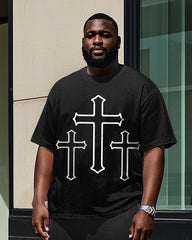 Men's Round Neck Simple Cross Printed Outdoor Big & Tall Short Sleeve T-shirt Pants Set
