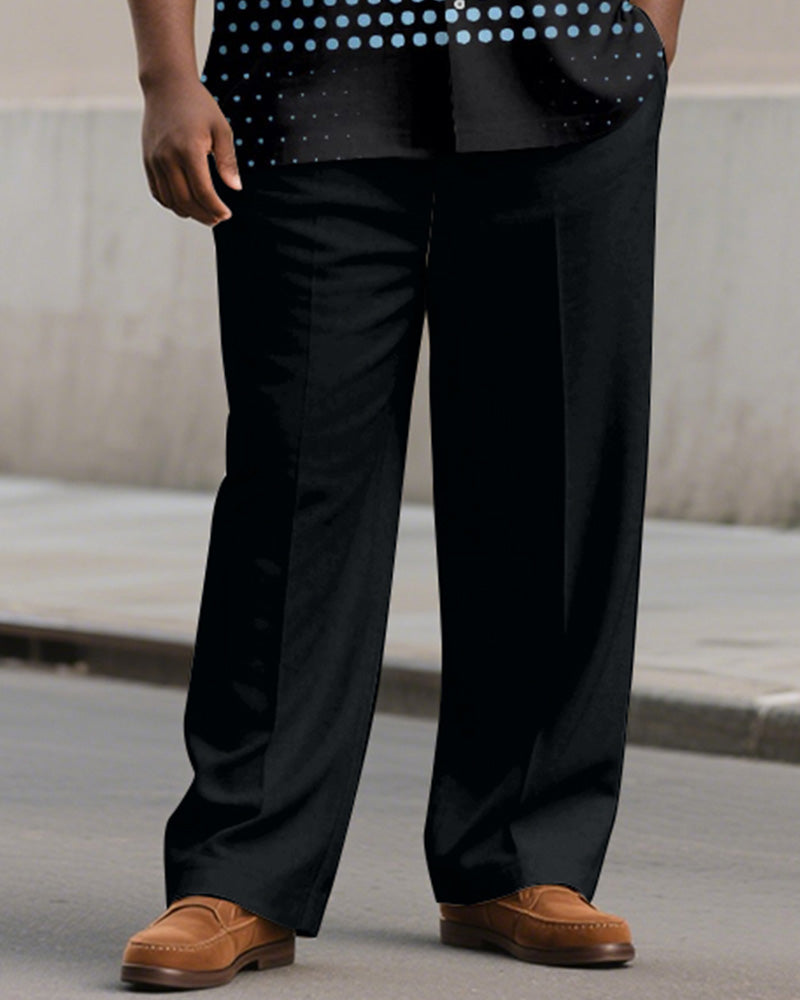 Men's Plus Size Black Poll Dot Print Short Sleeve Shirt Trousers Suit