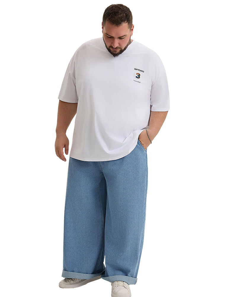 Plus Size Men's Daily Casual All-match Washing Water Pure Blue Denim Trousers
