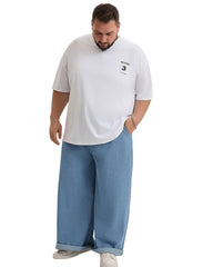 Plus Size Men's Daily Casual All-match Washing Water Pure Blue Denim Trousers