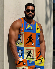 Men's Big & Tall Football Athlete Silhouette Plaid Printed Basketball Vest and Shorts Set