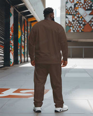 Men's Plus Size Brown Striped K Letter Print Long Sleeve T-Shirt Trousers Suit