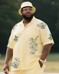 Big Boy Daily Casual Light Yellow Simple Flower Short Sleeve Shirt Trousers Suit