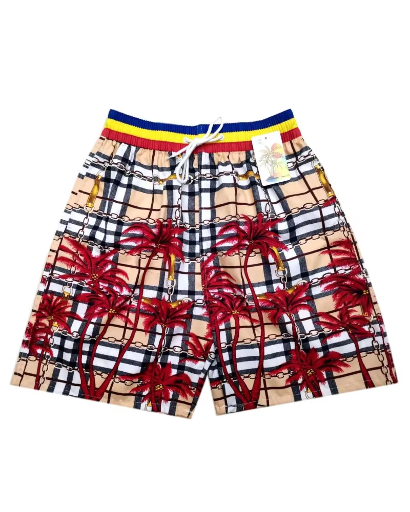 Big & Tall Men's Hawaii. Summer Multi-layer Style Grid Color Gradient Coconut Tree. Seaside Beach Pants