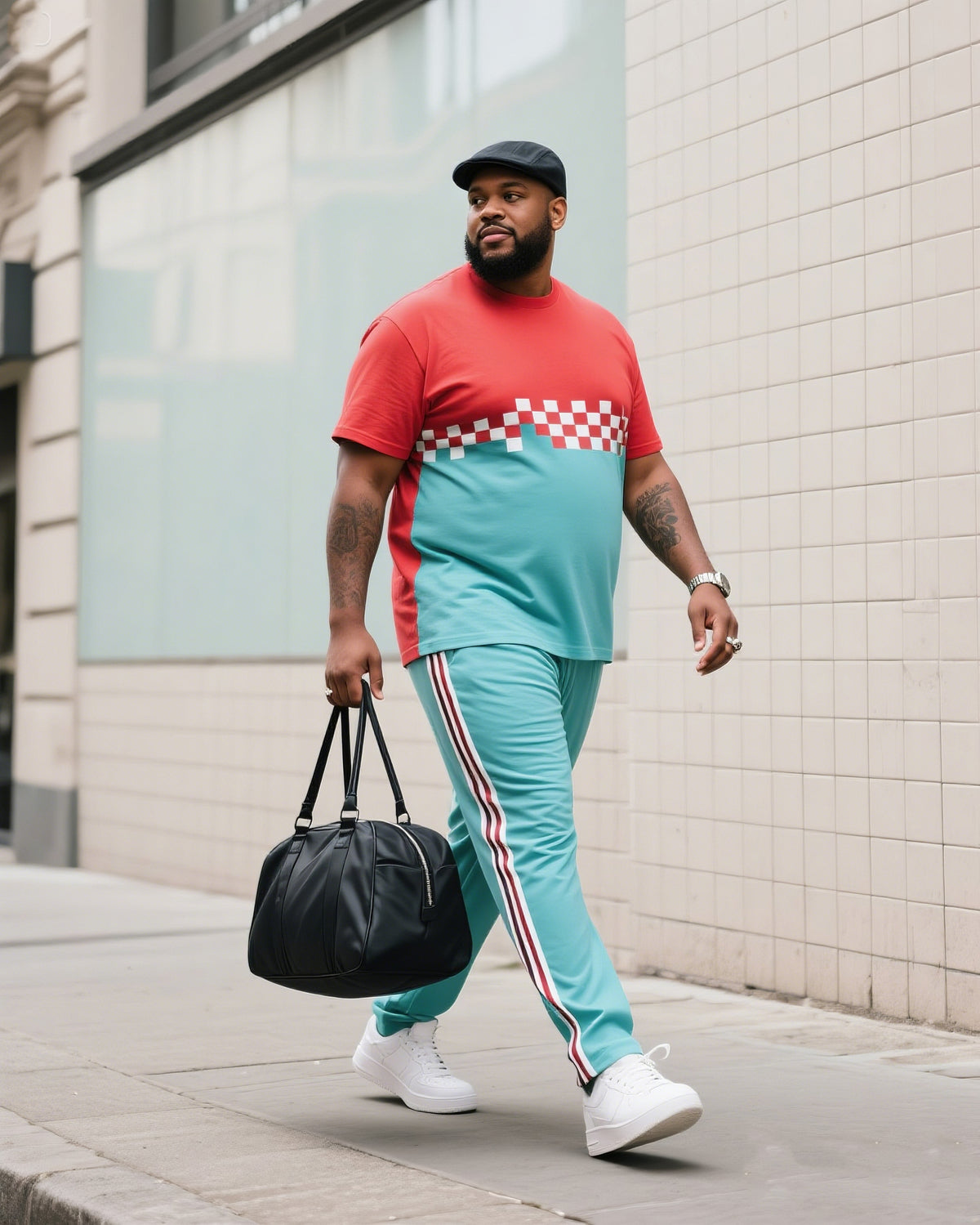 Big Boy Street Fashion High Chessboard Gradient Simple Color Split Design Short Sleeve Trousers Suit