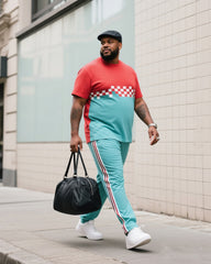 Big Boy Street Fashion High Chessboard Gradient Simple Color Split Design Short Sleeve Trousers Suit