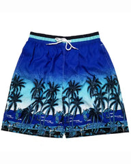 Big & Tall Men's Hawaii. Striped Deep Sea Color Gradient Sky Blue Coconut Tree Seaside Beach Pants