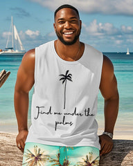 Men's Plus Size Hawaiian Green Coconut Tree Alphabet Print Tank Shorts Suit