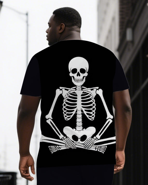 Meditate Like Skeleton Men's Big & Tall Skull Back Printed Short Sleeve T-shirt 2-Piece Set