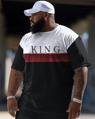 Men's Big and Tall Hip-Hop Street King Color Block Retro Casual Two Piece Set