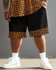 Men's Plus Size Yellow Geometric King Alphabet Print Short Sleeve T-Shirt Shorts Suit