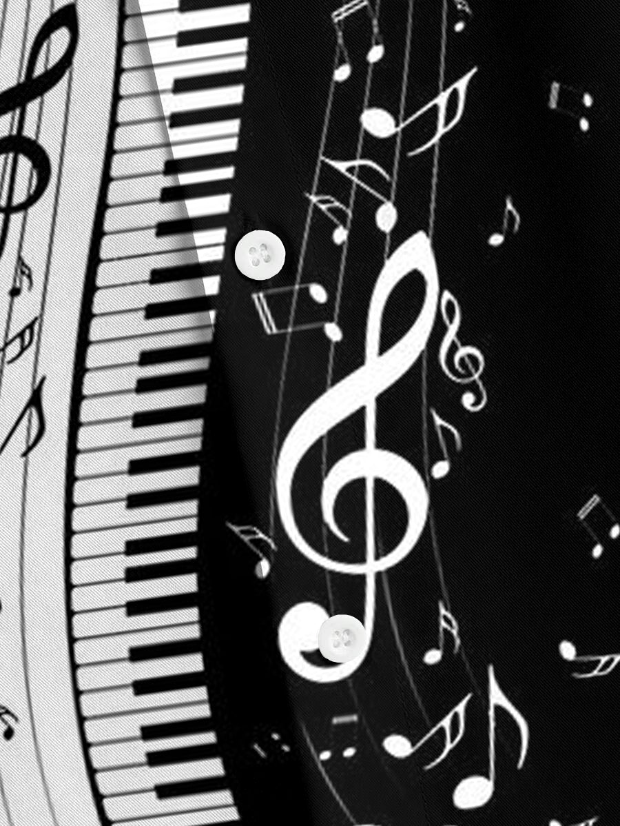 Men's Plus Size Piano Notes Long Sleeve Lapel 2 Shirt Set