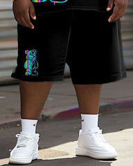 Men's Plus Size Casual Phantom Bear Print T-Shirt Shorts Set