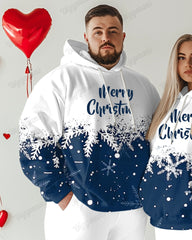 Couple Fashion Casual Big and Tall Romantic Blue Christmas Snowflake Hoodie Set