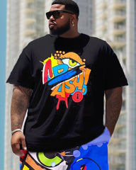 Graffiti Contrasting Color Patchwork Printed Oversized Men's Set