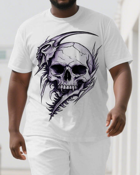 Bones Break Not Dreams Men's Simple Skull Print Big & Tall Short Sleeve T-shirt and Shorts Set