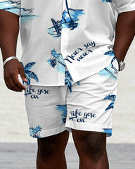 Men's Plus Size Hawaiian Happy Vacation Short Sleeve Shirt Shorts Suit