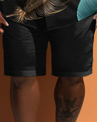 Men's Plus Size Simple Feather Print Short Sleeve Shirt And Shorts Set