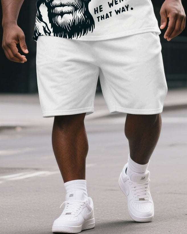 Men's Big & Tall Cartoon He Want That Way Gorillas Print Short-Sleeved T-shirt & Short Set