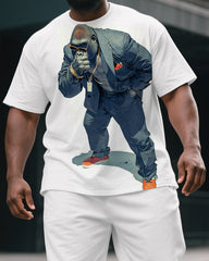 Men's Street Fashion Pensive Boss Gorillas Print Big & Tall Short-Sleeve T-shirt & Short Set