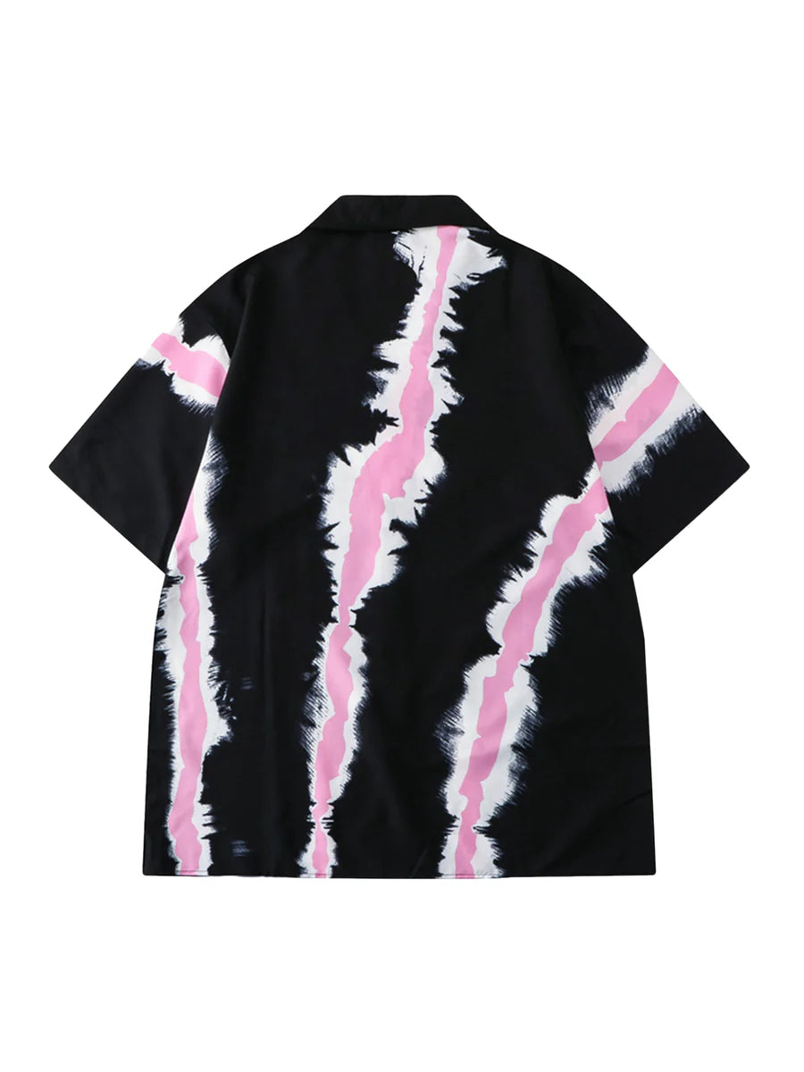 Big & Tall Men's Daily Leisure. Irregular Gradient Strip Print Shirt Shorts Suit