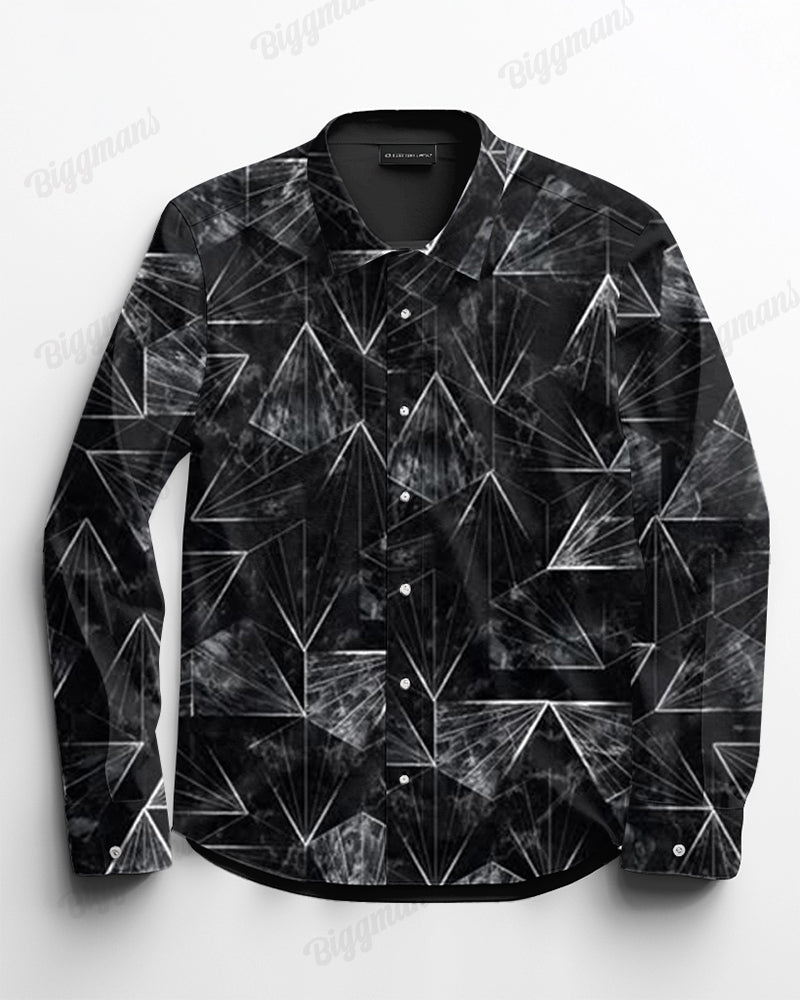 Business Geometric Visual Hierarchical Printed Long Sleeve Lapel Shirt 2 Piece Set Men's Plus Size