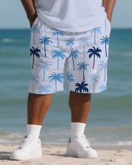 Big Men's Hawaiian Theme Coconut Trees Stripe Style Short Sleeve Polo Shirt Shorts Suit