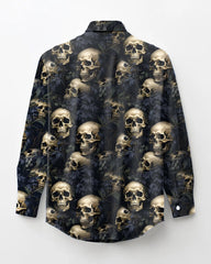Men's Plus Size Dark Style Skull Print Long Sleeve Lapel Shirt and Pants Set