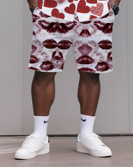 Big & Tall Men's Daily Leisure. High-grade Irregular Love Print Shirt Shorts Suit