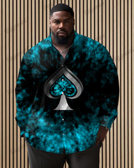 Stardust Gradient Poker Elements Pattern Long Sleeve Lapel Shirt Men's Big & Tall