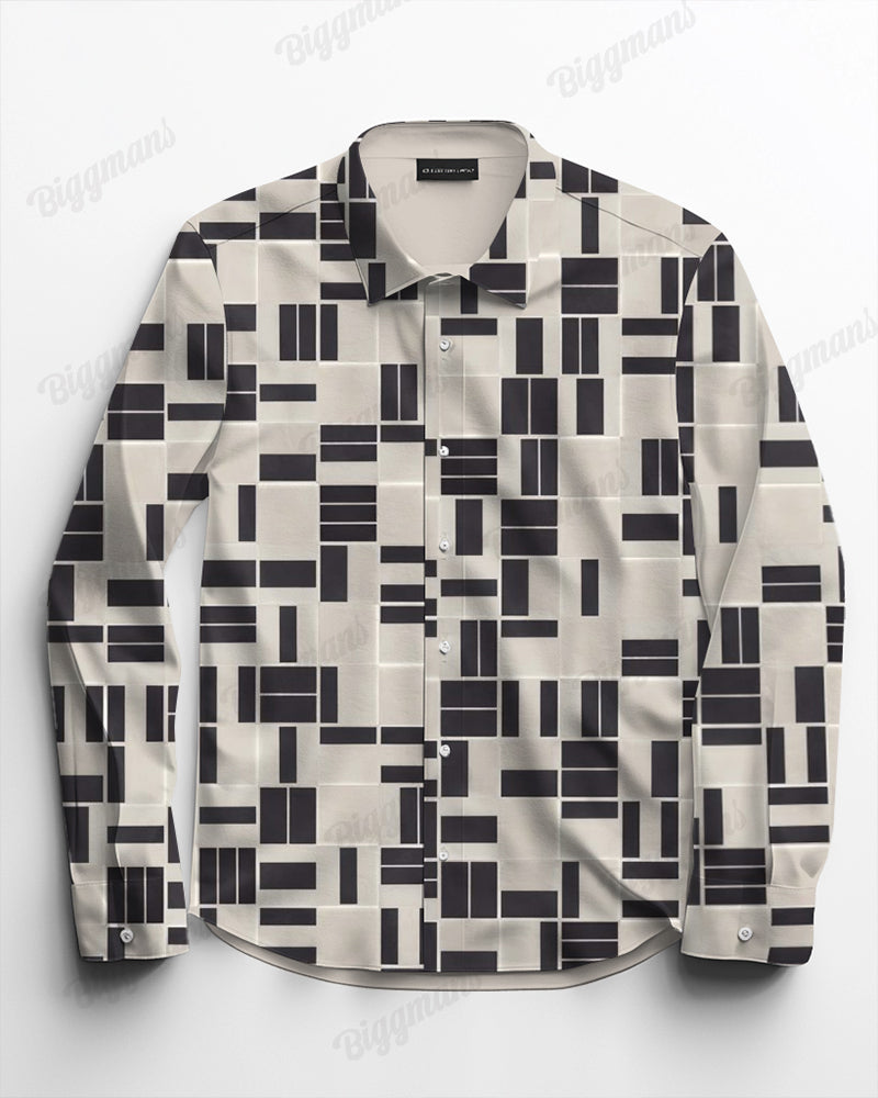 Apricot Geometric Simple Printed Long Sleeve Lapel Shirt 2 Piece Set Men's Plus Size