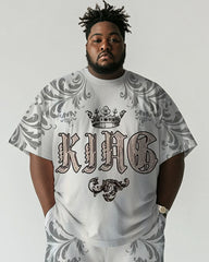 Men's Plus Size Daily Casual White Pattern Letter Printing Short-sleeved T-shirt Shorts Suit