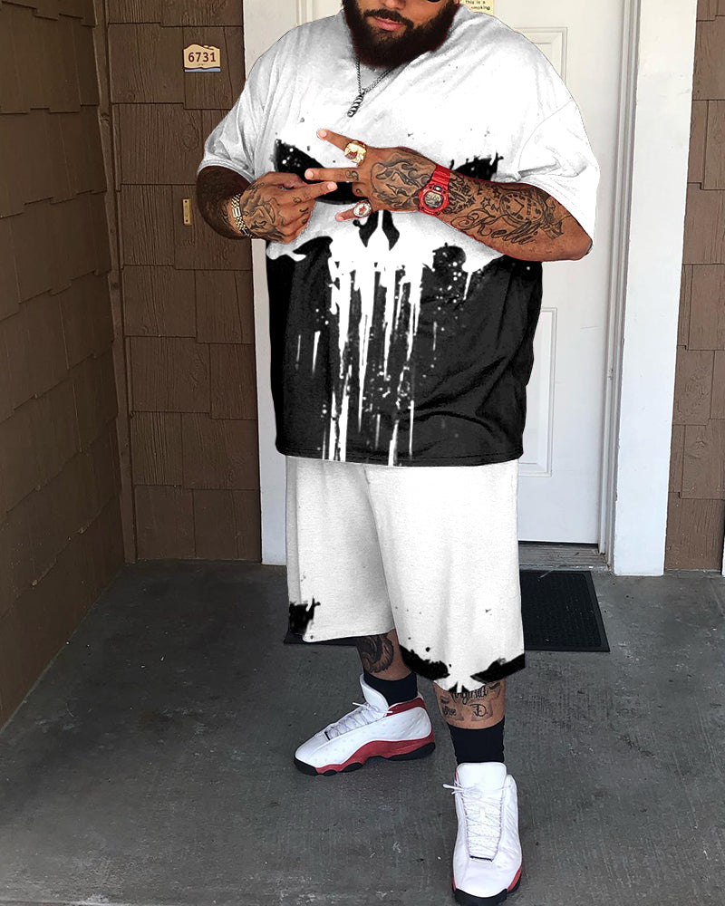 Men's Big & Tall Skull Loose Fit Short Sleeve T-shirt and Shorts Set