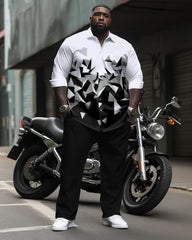 Men's Big & Tall Gradient Geometric Long-sleeved Lapel Shirt 2-piece Set