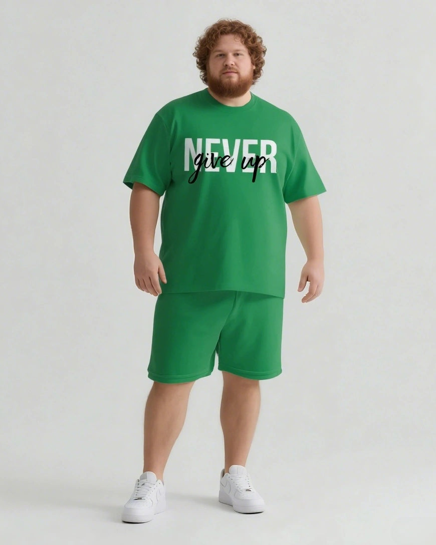 Never Give Up On Yourself Men's Big and Tall Simple Lettering Short Sleeve T-shirt Shorts Set