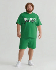 Never Give Up On Yourself Men's Big and Tall Simple Lettering Short Sleeve T-shirt Shorts Set