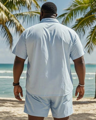 Big & Tall Men's Hawaii Vacation Blue Graffiti Print Pocket Shirt Shorts Suit