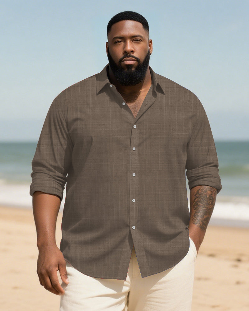 Big & Tall Men's Daily Solid Long Sleeve Bamboo Hemp Texture Shirt