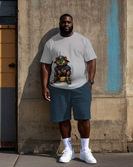 Big Men's Street Fashion Hip Hop Happy Sitting Bear Printed Short Sleeve T-shirt Shorts Set