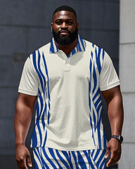 Big & Tall Men's Simple Stripe Printed Short Sleeve Polo Shirt Shorts Set