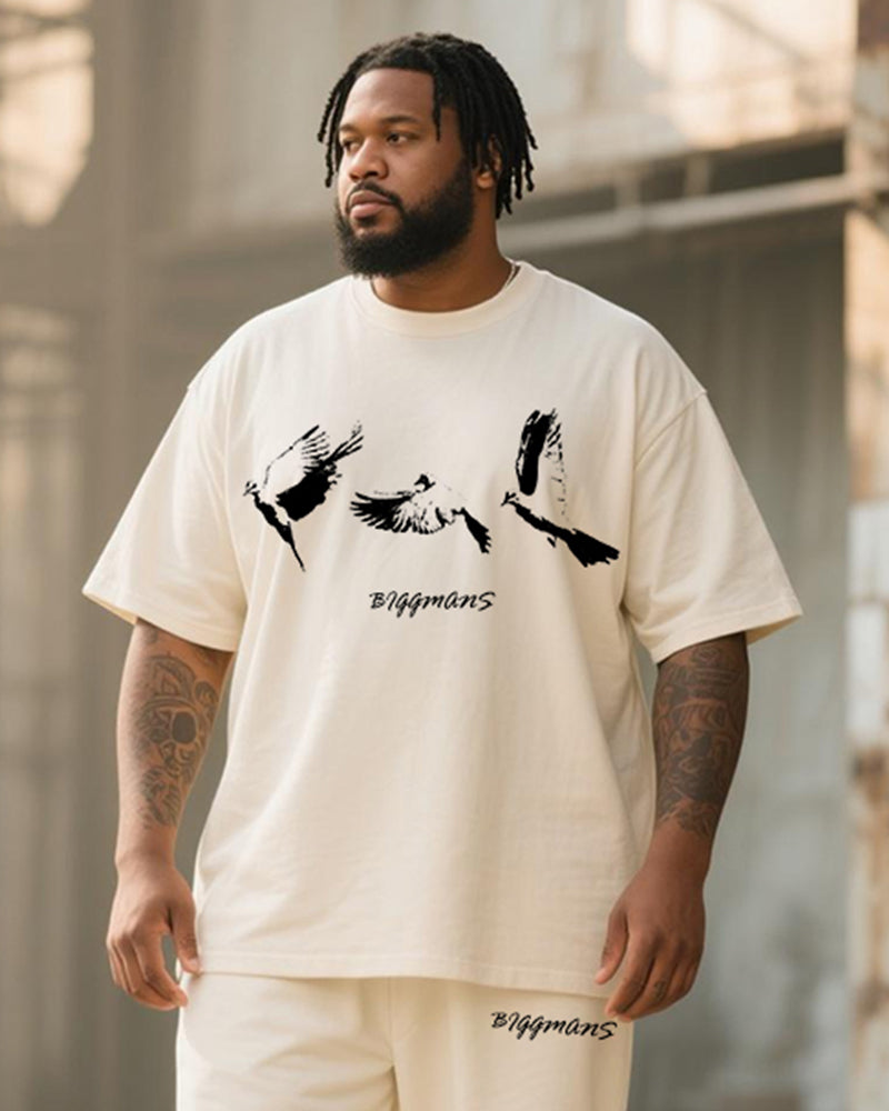 Big & Tall Men's Graffiti Pigeon Alphabet Print T-Shirt Trousers Suit