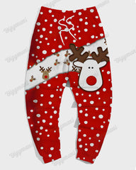 Big and Tall Men's Christmas Red Elk Dot Print Hoodie Set