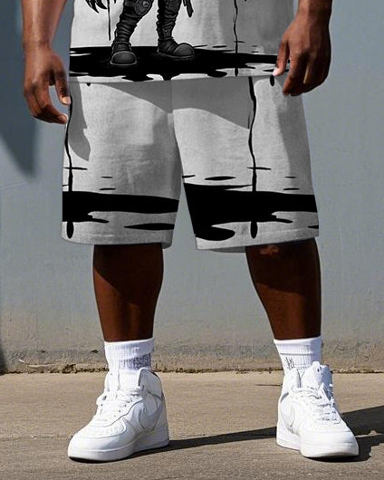 Big & Tall Men's Fashion Mutant Boy Print Casual Breathable Short-Sleeve T-shirt and Shorts Set