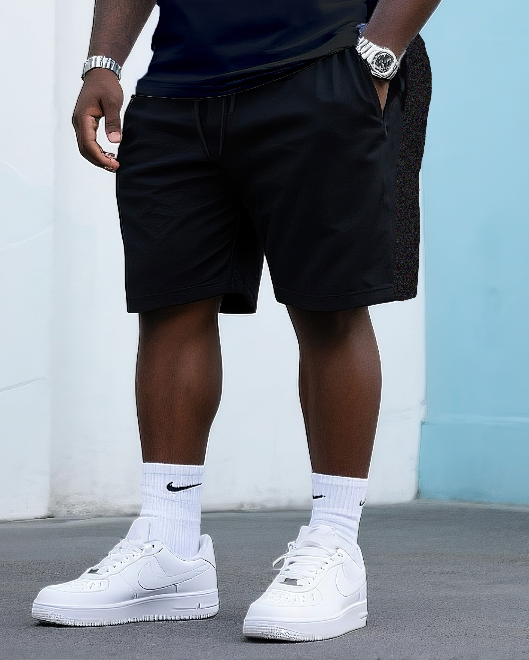 Big & Tall Men's Street Fashion Creative Printed Crewneck T-Shirt Shorts Suit