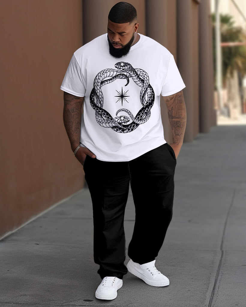 Men's Plus Size Street Fashion Snake Print T-Shirt Trousers Suit