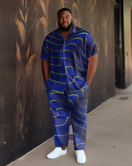 Blue Men's Ombre Art Plus Size Short Sleeve Walking Set