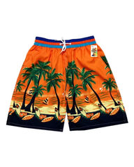 Big & Tall Men's Hawaii. Summer Level Style Plaid Color Gradient Coconut Tree At Dusk. Seaside Beach Pants